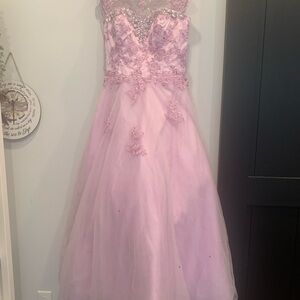 Women’s Sleeveless blush-lilac Beaded Tulle Formal gown
